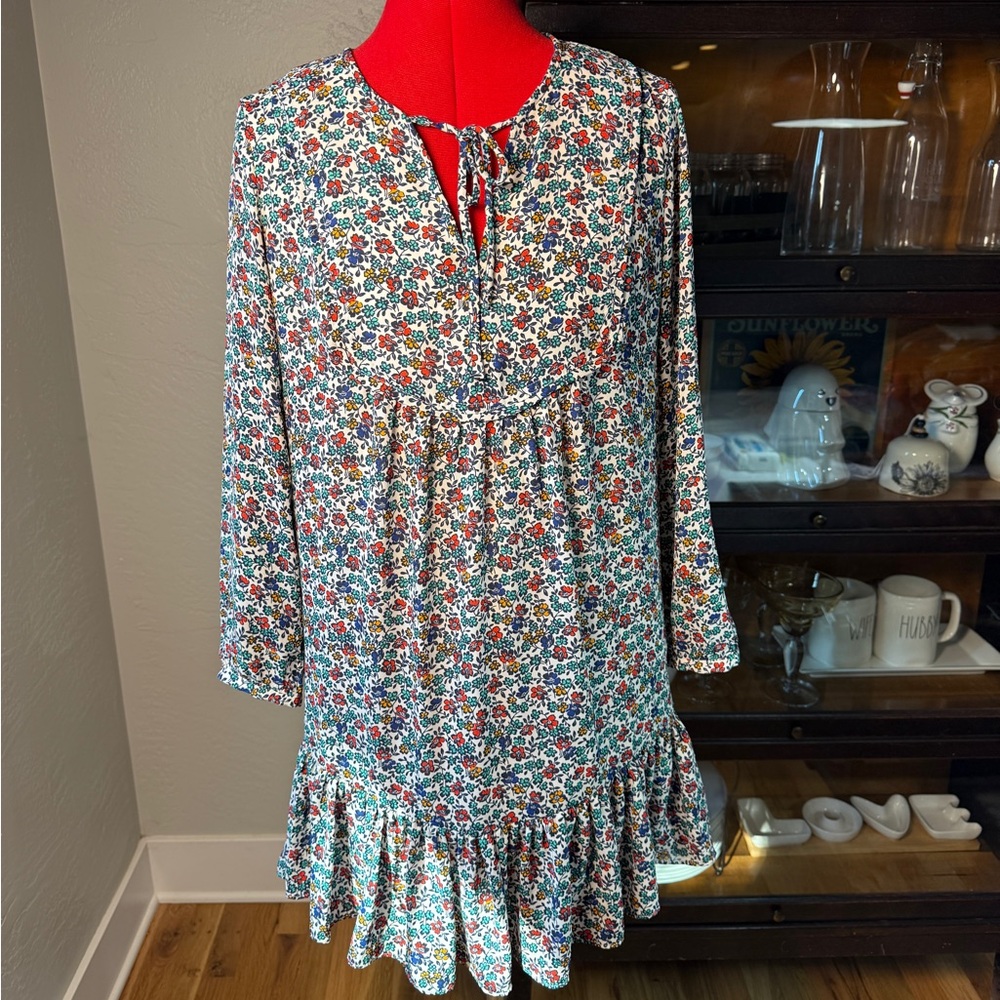 J.Crew Boho Floral Ruffle Hem Long Sleeve Dress Women’s Size S
